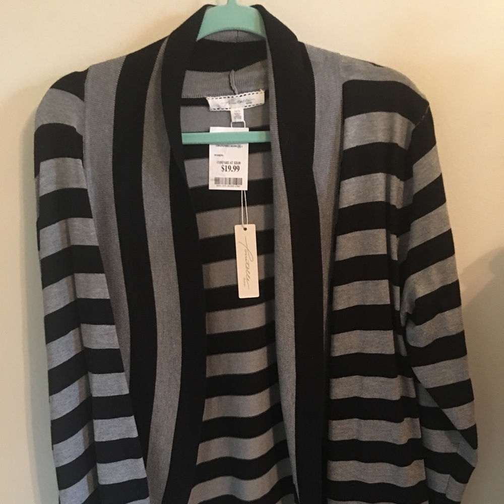 Striped open front sweater
